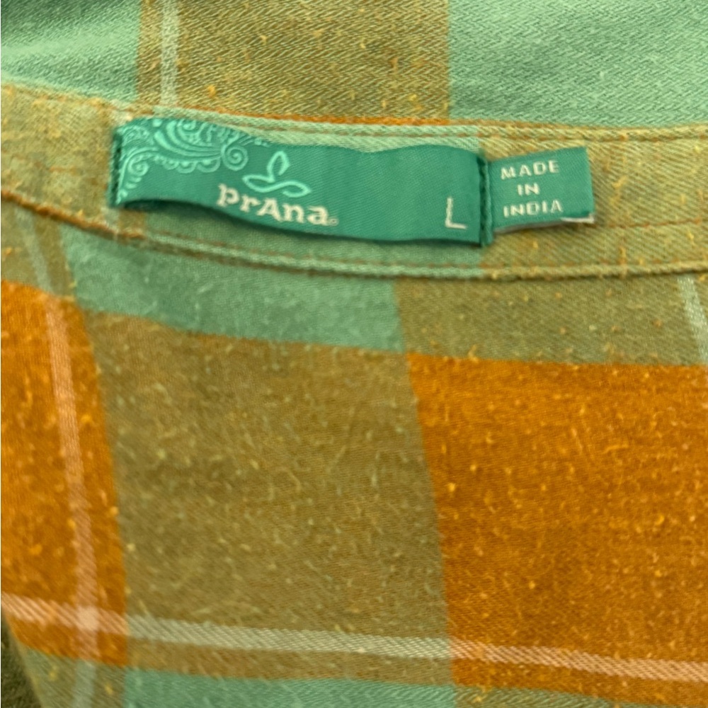 Prana Plaid Button-Up Shirt in Green and Orange - Picture 6 of 7